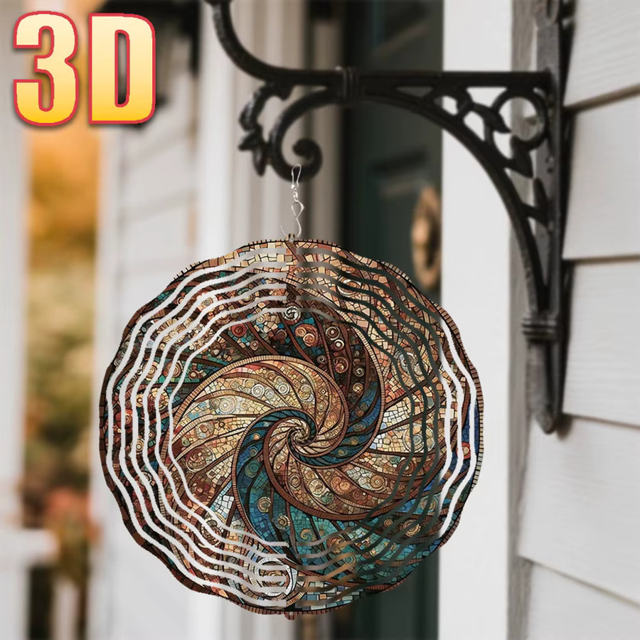 CIFBUY 3D Metall-Windspinner Spiral-Gartenstecker mit Drehbarem Haken, geometrische Gartenkunst-Deko in Multicolour, Durchmesser: 25,4 cm - Bild 3