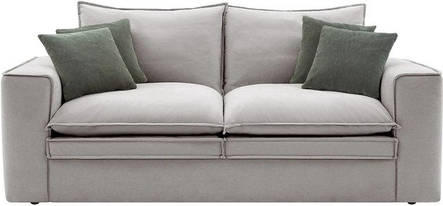 Vente-unique Sofa Poralo ohne Schlafmöglichkeit in Lichtgrau mit Stoffbezug und Armlehnen, Breite: 221 cm - Bild 1