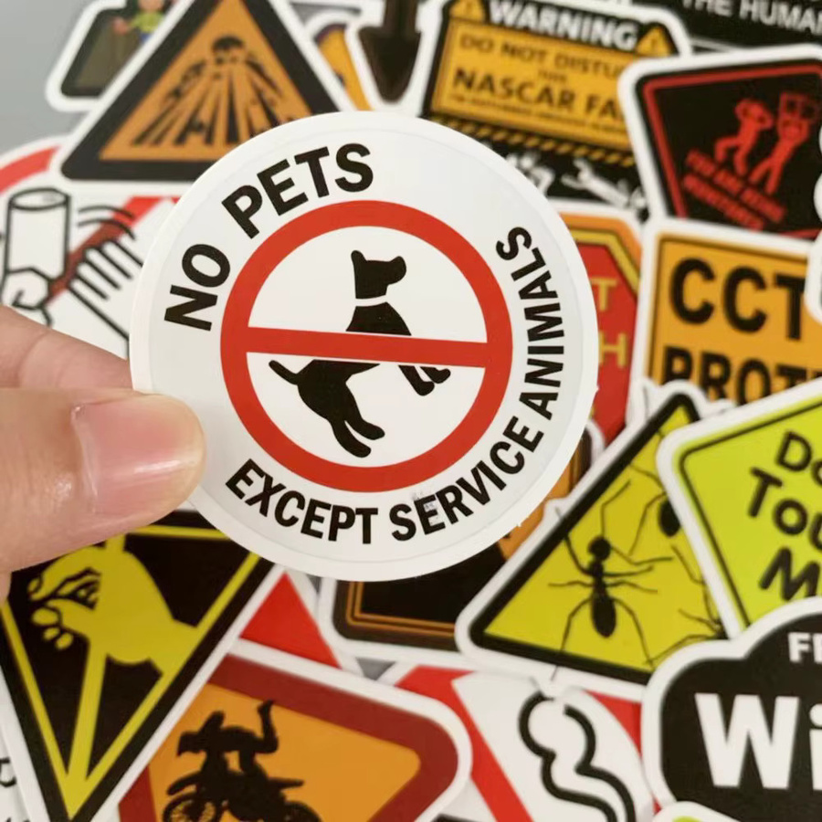 50 Stück wasserfeste Warnaufkleber mit Gefahrenverbotsschildern von Golden Memory Stickers Store für Laptop und Snowboard - Bild 5