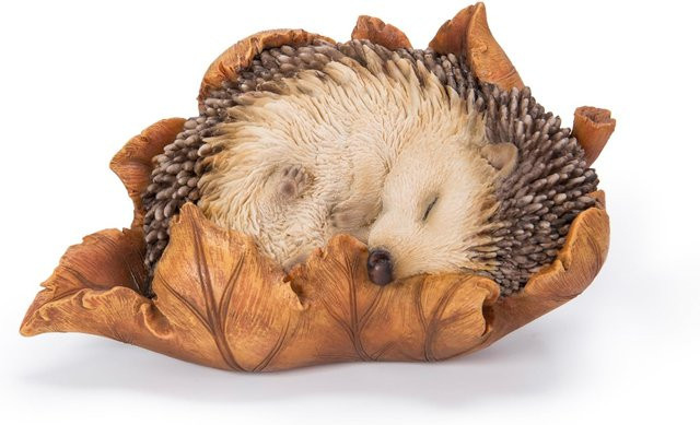 Woobia Igel in Blätter gewickelt Gartendekoration Puppenfigur beige B: 14,5 cm, T: 9,2 cm, H: 8,6 cm - Bild 1