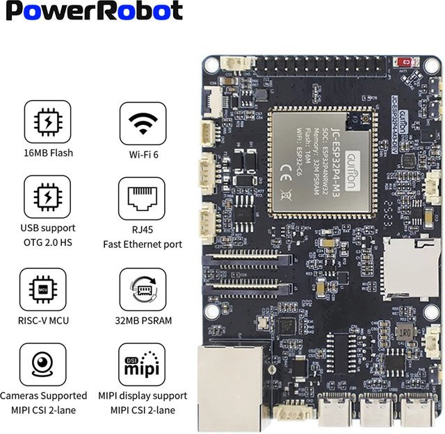 Espressif ESP32-P4 und ESP32-C6 Entwicklungsboard mit 32MB PSRAM und 16MB Flash, Smart Board mit Wi-Fi und Bluetooth, Schwarz - Bild 1