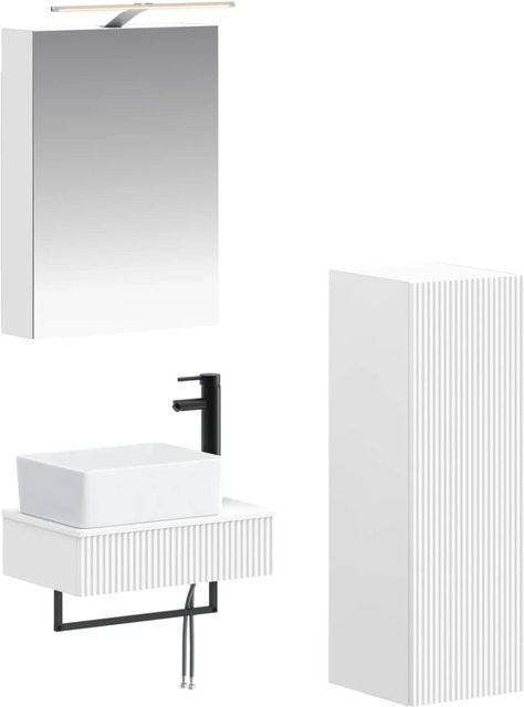 vidaXL Badezimmerschrank-Set 4-teilig in Weiß mit LED-Spiegelschrank und Waschtischunterschrank, B/T/H: 50 x 14,5 x 70 cm - Bild 1