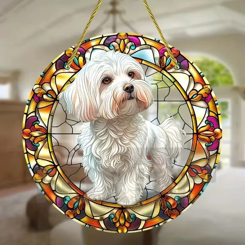 Potdemiel Sonnenfänger für Hundeliebhaber, runder Hängeornament aus Acryl in Multicolour, transparentes Tier-Design für Garten und Haus, Durchmesser: 20 cm - Bild 1