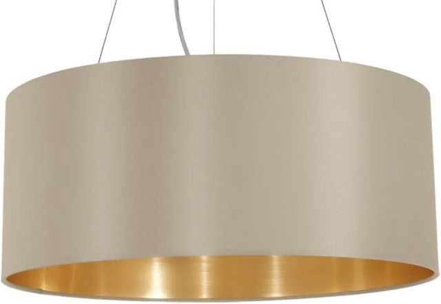 Eglo Pendelleuchte Maserlo 3-flammig in Beige mit Stoffschirm und Gold/Messing-Details - Bild 1