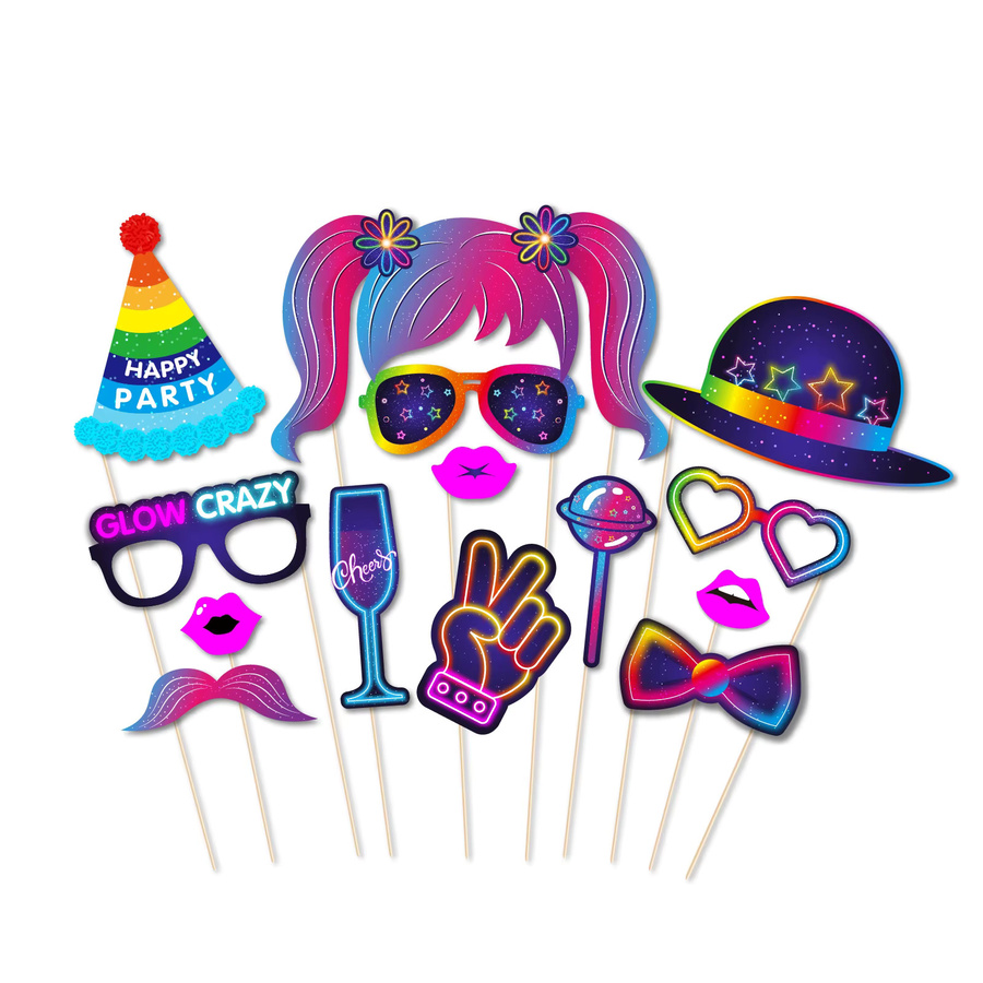 Glow Crazy Party Photo Booth Requisiten, Bunte Graffiti, DIY Foto Prop Dekor - Bild 2