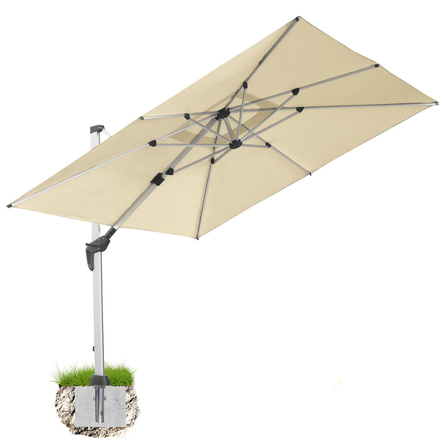 anndora Ampelschirm Natural Weiß mit Bodenanker, 3x3m quadratisch, Aluminiumgestänge, 360 Grad drehbar und senkrecht neigbar - Bild 1