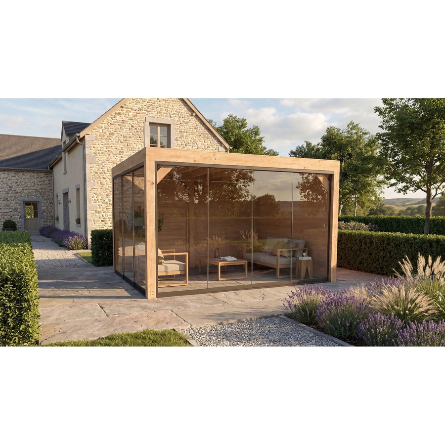 Weka Gartenlaube Lumley in Braun mit 2 Glasschiebetüren und 2 Holzwänden, B/T/H: 399 x 307 x 245 cm - Bild 2