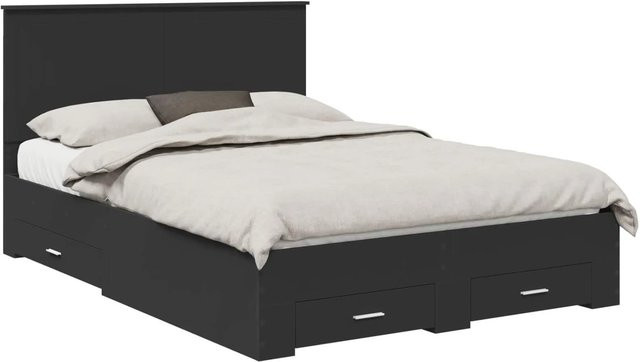 vidaXL Bettrahmen mit Kopfteil und Schubladen in Schwarz aus Holzwerkstoff, B/T/H: 135 x 190 x 34 cm - Bild 1
