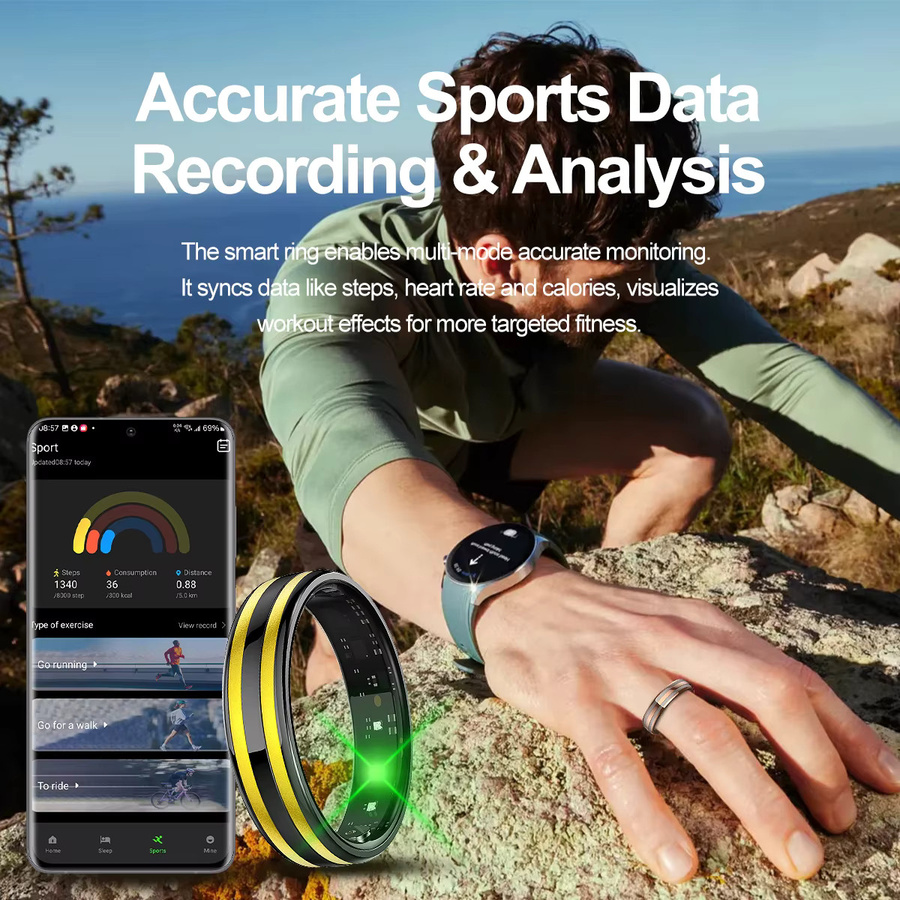 Ola Esporte Smart-Ring 2026 Ultra-Schmal, Silber, Unisex, mit Bluetooth-Steuerung, Herzfrequenzmessung, Blutdruckmessung und wasserdichtem Design für Sport und Gesundheit - Bild 4
