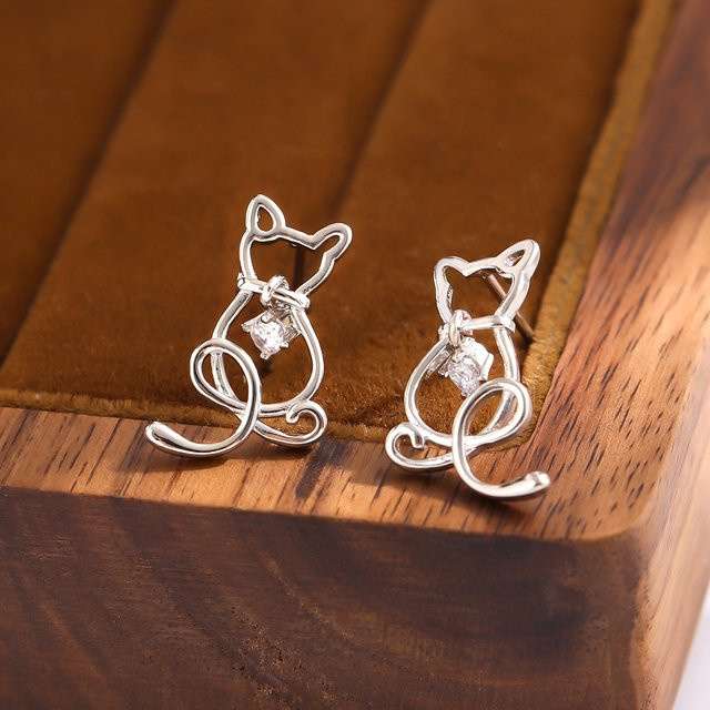 GaGa-Duck Ohrstecker 925 Silber, Kristall, Katze - Bild 1