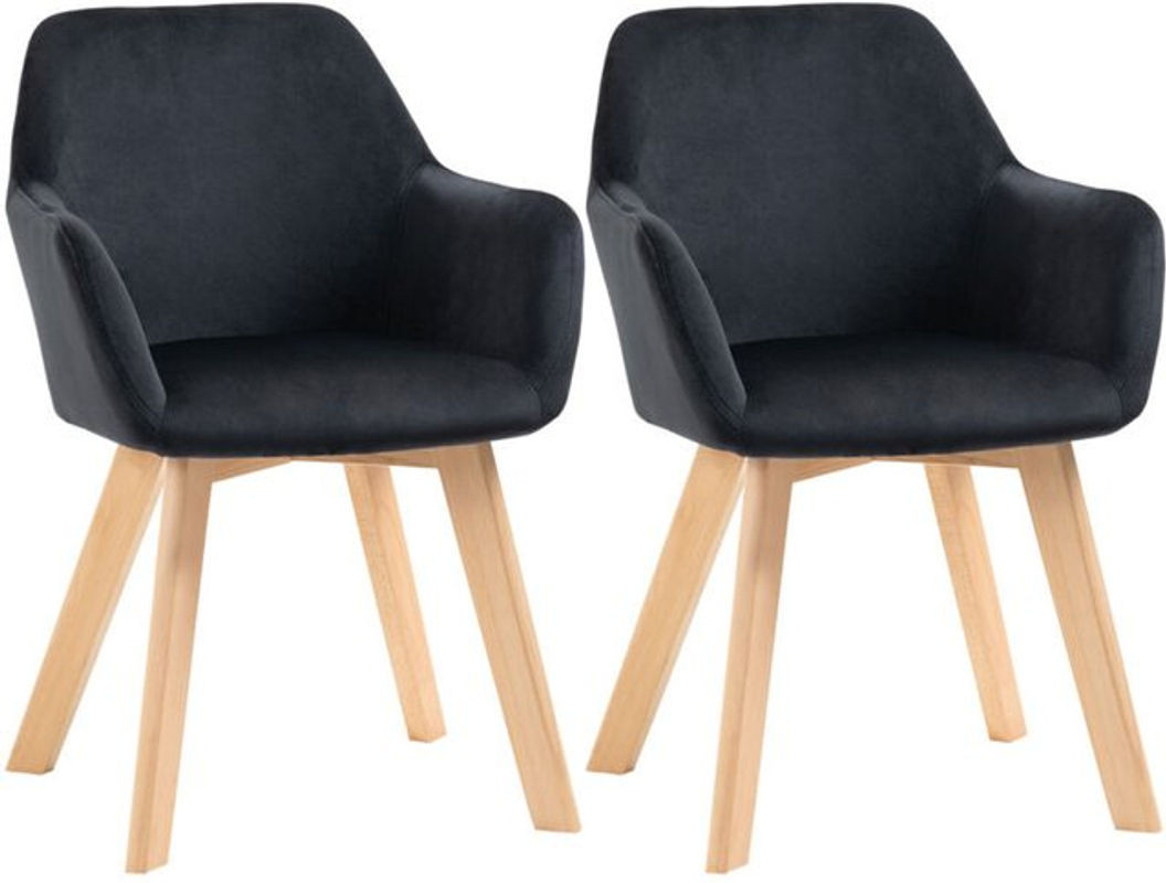 HOMCOM Esszimmerstühle 2er Set in Schwarz mit Samtoptik und Holzbeinen im modernen Design - Bild 1