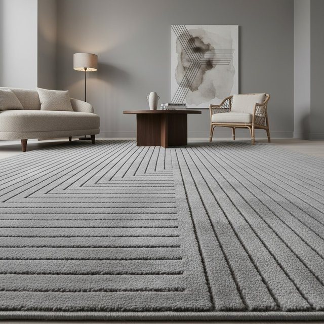 Outdoorteppich ENGADIN von Kadima Design im Skandi-Stil mit 3D-Design, Farbe Silber/Grau, aus Polypropylen, B/T: 80 x 250 cm - Bild 1