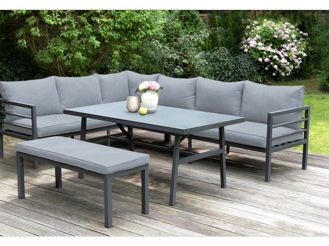 BELLAVISTA - HOME & GARDEN 4-teilige Alu-Lounge Maia aus pulverbeschichtetem Aluminium in Anthrazit und Grau mit Polsterung und Kissen - Bild 2