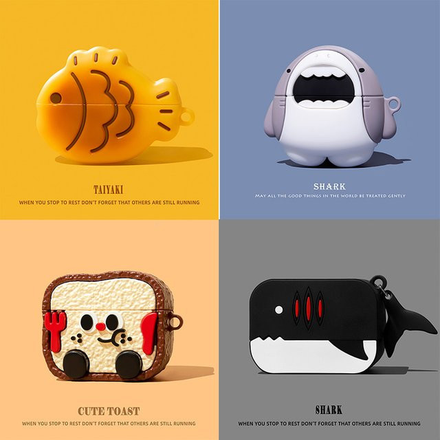 3D Taiyaki Cartoon Kopfhörer-Hülle für Apple AirPods 4 und AirPods Pro, Farbe: Schwarz - Bild 1