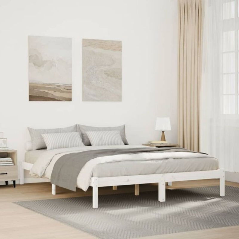 Massivholzbett vidaxl aus Kieferholz in Weiß im Landhaus- und Skandinavischen Stil, B/T: 140 x 210 cm - Bild 1