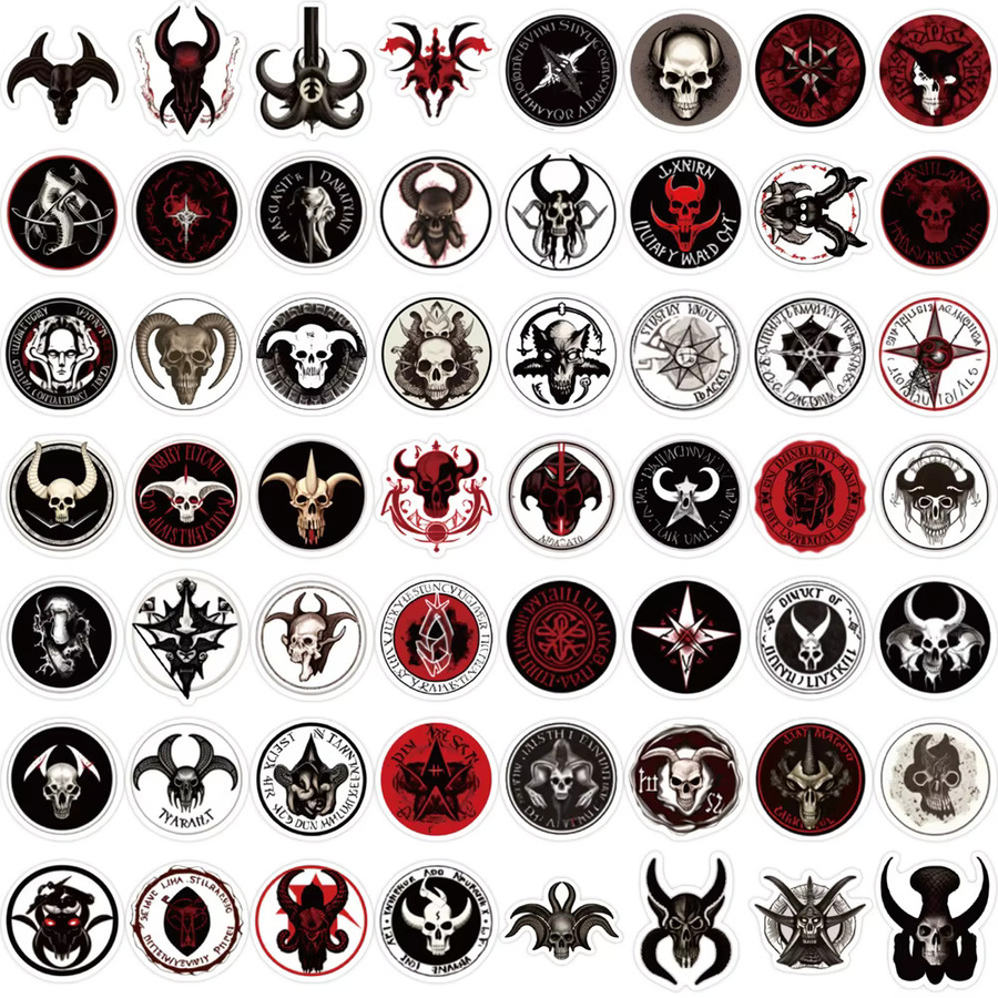 56 Stück Gothic Aufkleber Set mit Horror Teufel und Satan Motiven in Multicolour für Laptop, Telefon und Scrapbooking - Bild 2