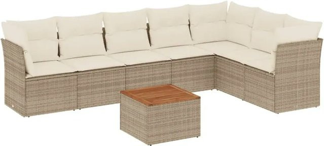 vidaXL 8-teilige Garten-Sofagarnitur in L-Form mit Tisch und Kissen, Beige, PE-Rattan und Akazienholz - Bild 1