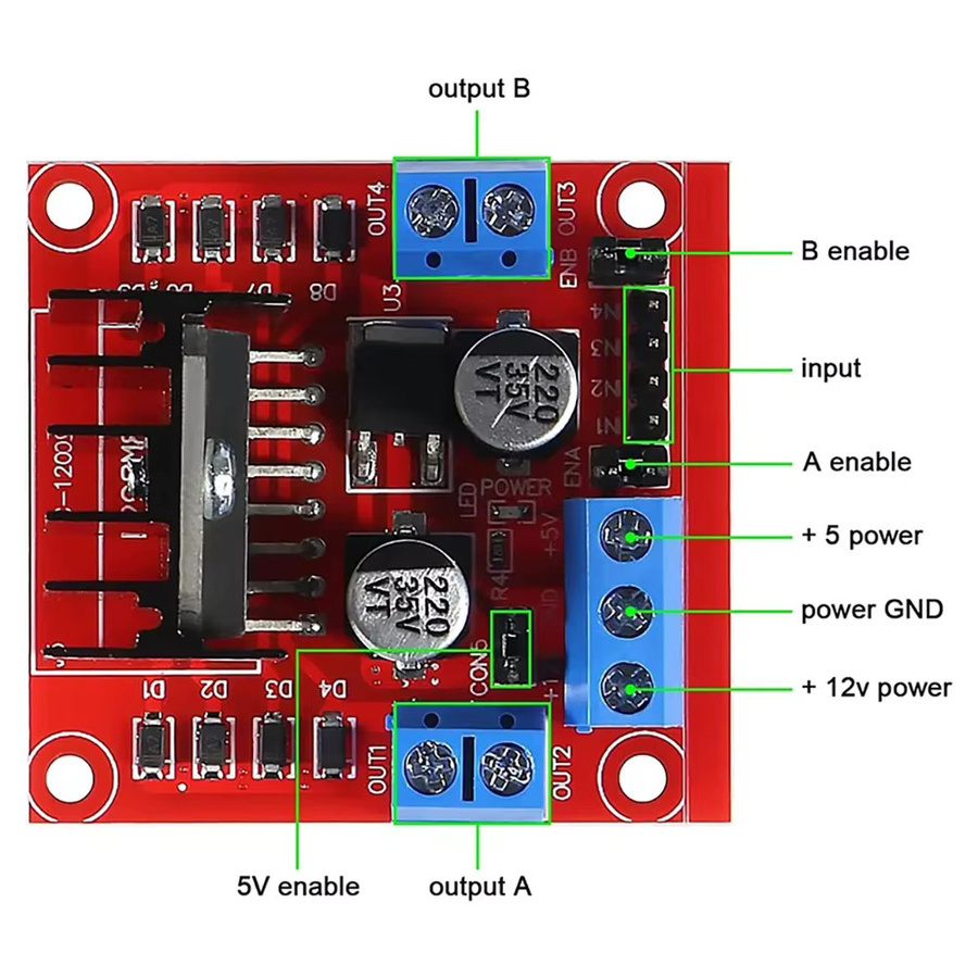 DIYmalls L298N Dual H-Brücken Motortreiber-Modul DC Schrittmotor-Steuerplatine in Rot für Arduino ESP32 ESP8266 Smart Robot Car - Bild 2