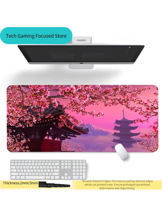 Potdemiel Gaming-Mauspad Kirschblüten in Pink, XXL Schreibtischunterlage für PC-Setup und Tastatur - Bild 2