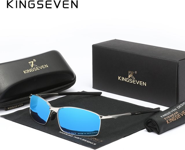 KINGSEVEN Sonnenbrille Rechteckig, Vollrand, Metall, Blau, Herren, polarisiert - Bild 1