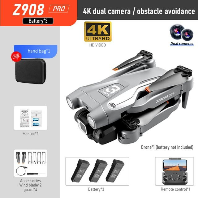 LYZRC Z908 Pro MAX Drohne mit Dual 4K HD Kamera, Hindernisvermeidung und optischer Fluss Positionierung, Grau/Schwarz - Bild 1
