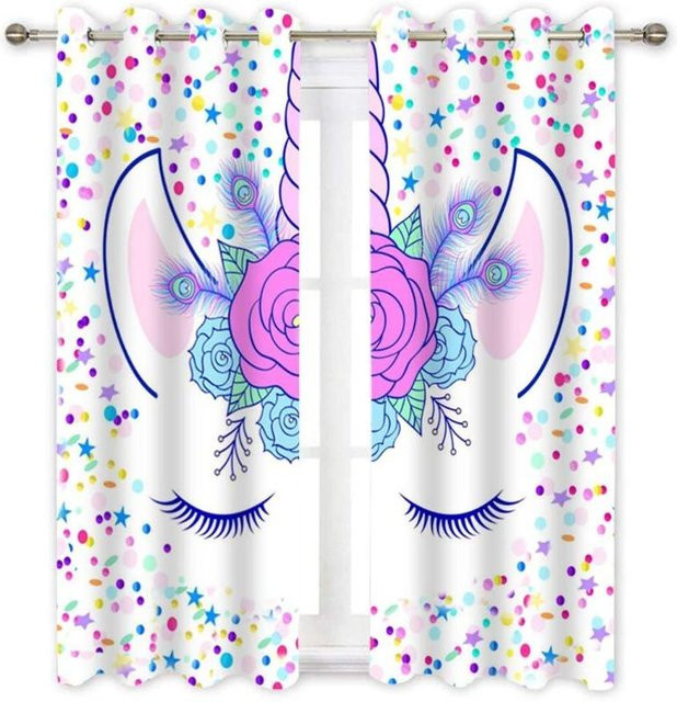 Super Six Fenstervorhang mit Tier-, Blumen-, Einhorn- und Sternenmotiv in Weiß und Multicolour, B: 135 cm, H: 60 cm - Bild 1