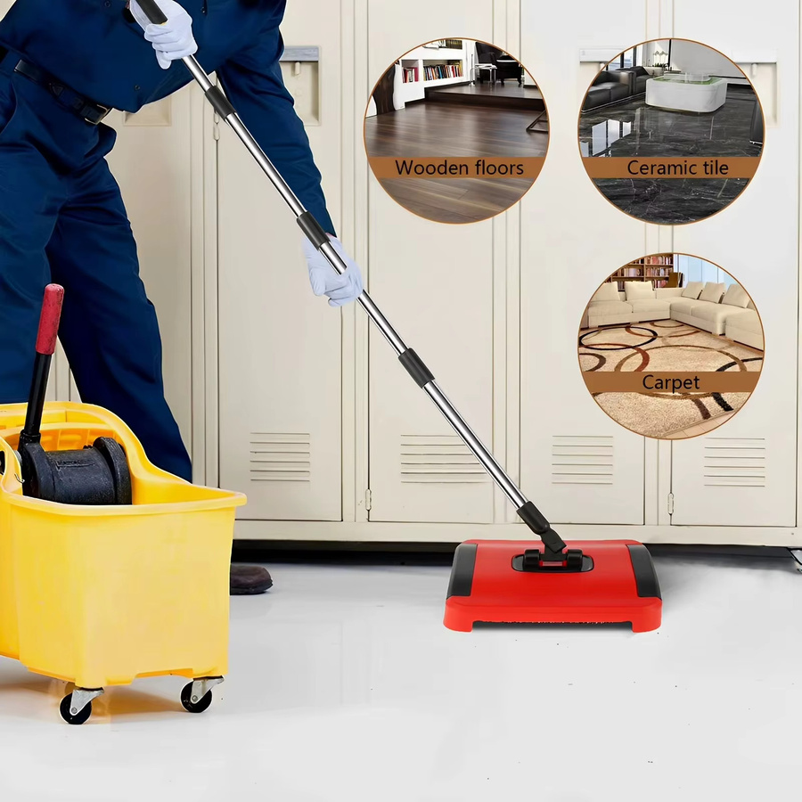 Manuelle Teppichkehrmaschine Untior in Rot als Teppichbesen und Reiniger für Zuhause - Bild 3