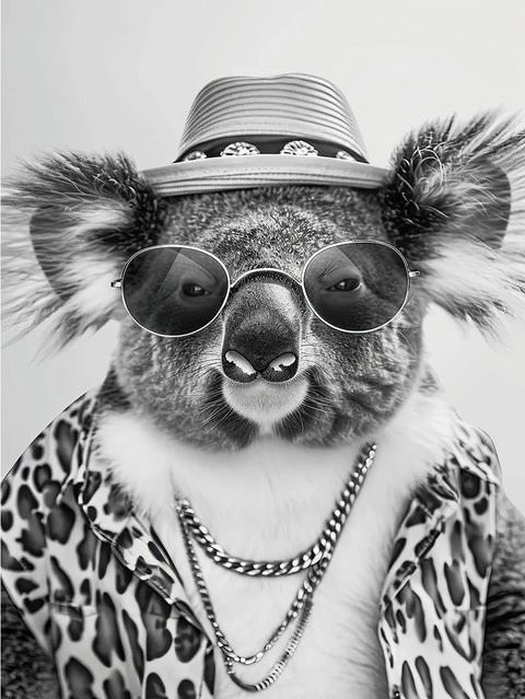Art Universe Glasbild Cool Koala in Grau, Breite: 60 cm, Höhe: 80 cm - Bild 1