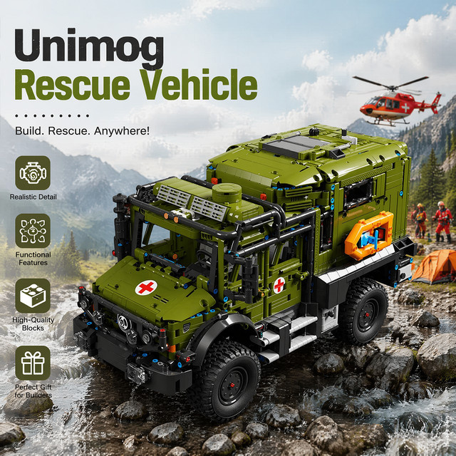 barweer Militärisches Unimog-Rettungsfahrzeug, Baukasten, 3850 Teile - Bild 1