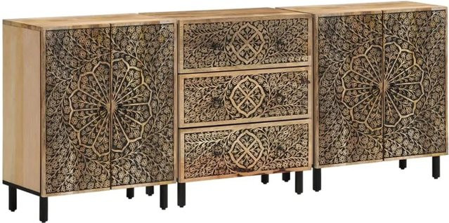 3er Set vidaXL Beistellschränke aus Massivholz Mango in Braun, B/T/H: 60 x 33 x 75 cm - Bild 1