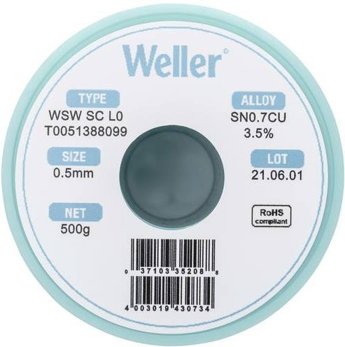 Weller WSW SC L0 Lötzinn bleifrei Sn0,7Cu 0,5mm 500g - Bild 1