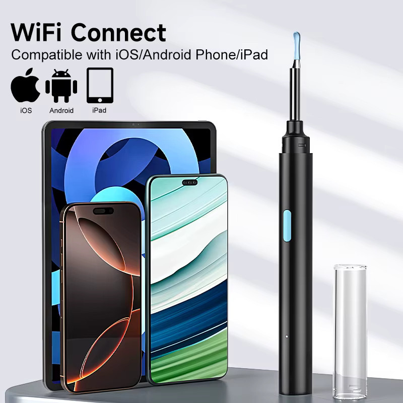 VISHRT WLAN-Ohrenreiniger mit Kamera, Digitales Ohrenendoskop mit 6-LED-Ohrlöffel und 4,2mm Spitze, Schwarz - Bild 3