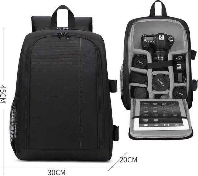 JINNUOLANG Schulterkameratasche Rucksack für Canon, Nikon und Sony spiegellose Kameras in Schwarz oder Grün - Bild 1