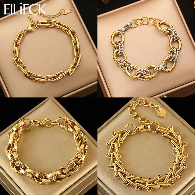 EILIECK Gliederkettenarmband Edelstahl, Gold, Damen - Bild 1