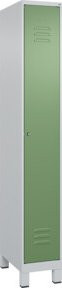 C+P Spind Classic PLUS Garderobenschrank mit 1 Abteil, Füße, Zylinderschloss und 3 Garderobenhaken, Farbe: Grau/Grün, H x B x T: 195 x 30 x 50 cm - Bild 1