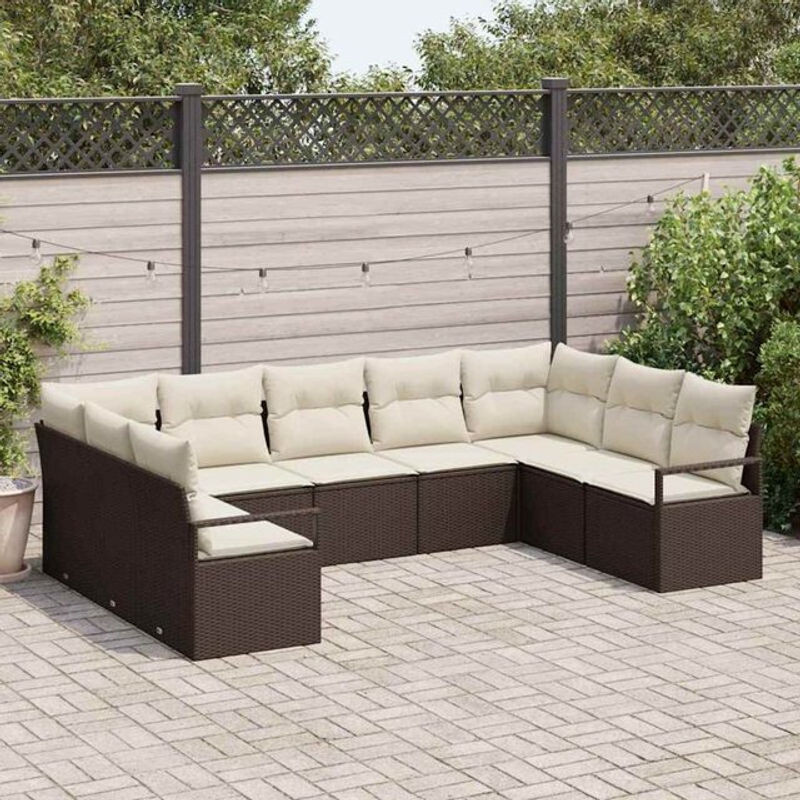Vidaxl Garten-Sofa-Set aus Rattan mit 9-teiligen Polstern und integriertem Stauraum in Braun und Creme - Bild 1