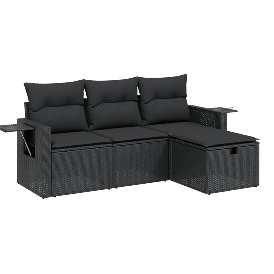 vidaXL 4-tlg Garten-Sofagarnitur aus Poly-Rattan mit Kissen, Schwarz - Bild 2