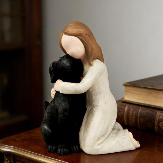 Yousheng Engel-Skulptur Harz-Mädchen mit Hund in Schwarz als handbemalte Figur für Wohnzimmer und Schlafzimmer - Bild 6