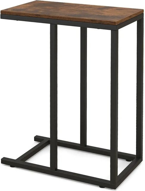 Costway Beistelltisch in C-Form mit Metallgestell und Holzplatte, Braun - Bild 1