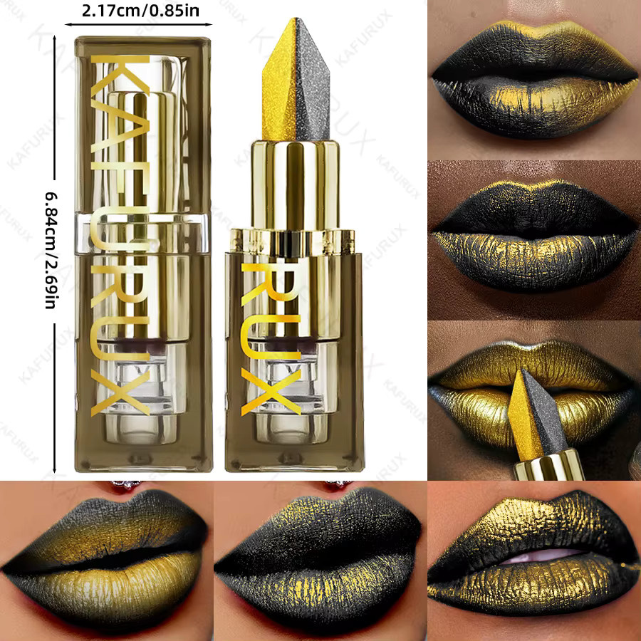 KAFURUX Lippenstift, 11 Farben, zweifarbig, glitzernd, matt, Unisex - Bild 4