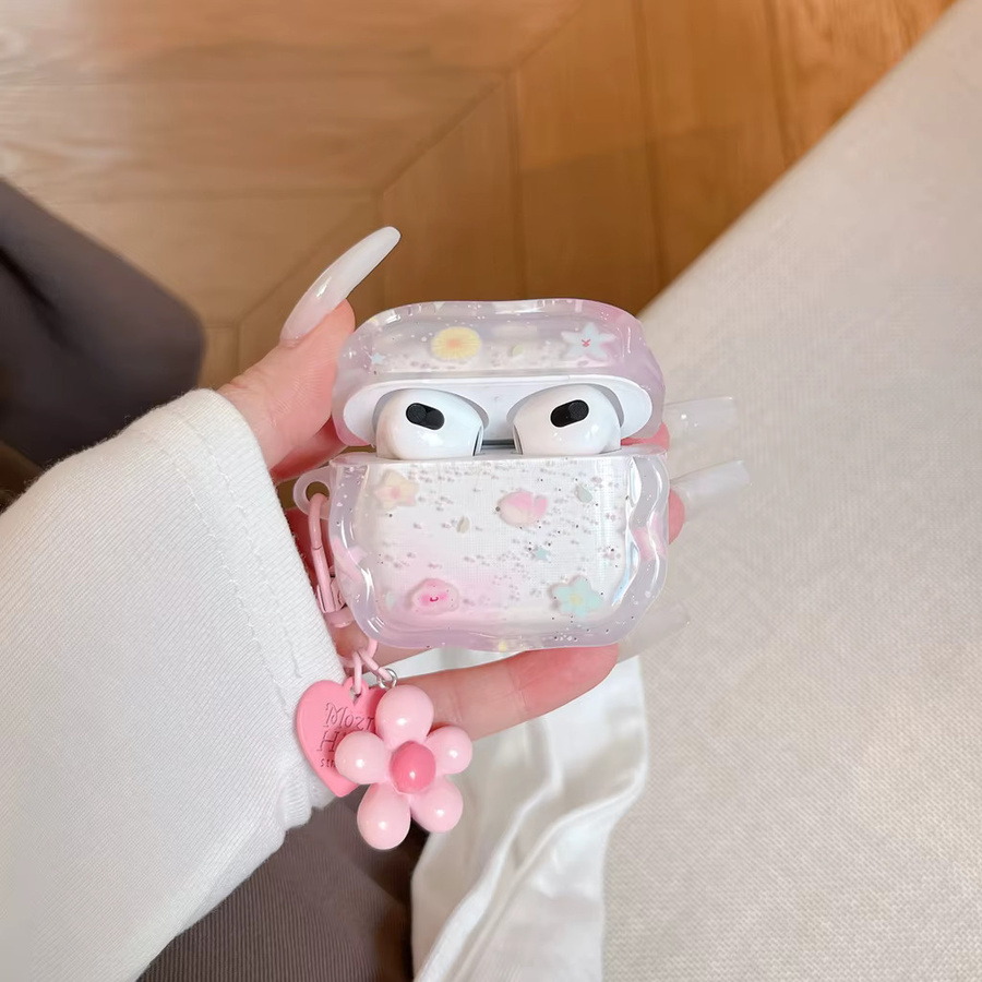 Stoßfeste AirPods Schutzhülle mit Blumen-Farbverlauf und Anhänger in Rosa für Apple AirPods 1, 2, 3, 4 und Pro 2 - Bild 2