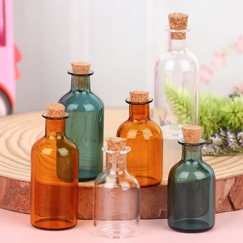 Miniatur Glasflasche im Vintage-Stil mit Korkverschluss, transparent, für Puppenhaus-Dekoration - Bild 2