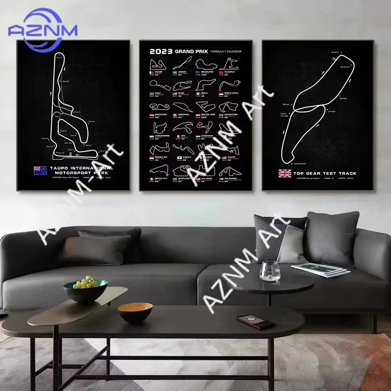 AZNM Leinwandgemälde Moderne Weltrennstrecken Wandkunst in Schwarz - Bild 2