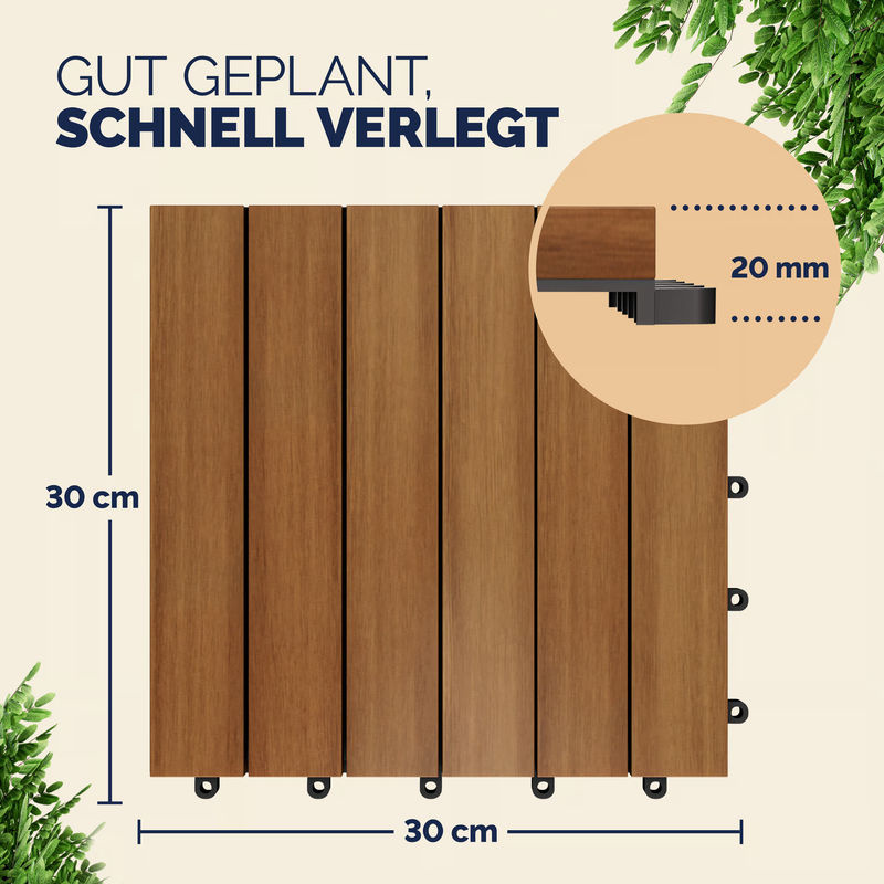 Holzfliesen aus Akazienholz 66er-Set B/B/H: 30 x 30 cm - Bild 2