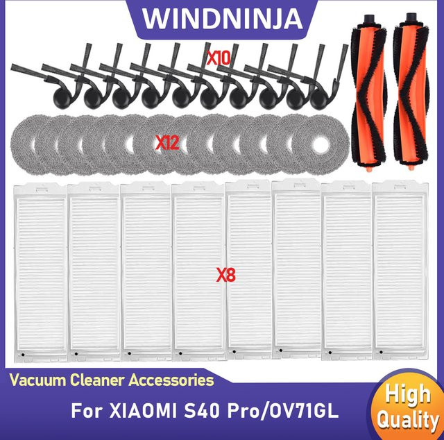 WINDNINJA Zubehör Set für Xiaomi S40 PRO/OV71GL mit Wischtüchern, Haupt- und Seitenbürsten, HEPA-Filtern und Staubbeuteln in Multicolour - Bild 1