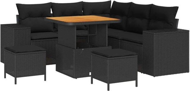 vidaXL Garten-Sofa-Set 8-tlg in Schwarz mit Kissen und integriertem Stauraum für Terrasse und Balkon - Bild 1