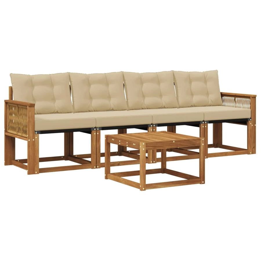 vidaXL Outdoor-Sofagarnitur aus Akazienholz mit Textilene und Kissen in Natur und Beige - Bild 2