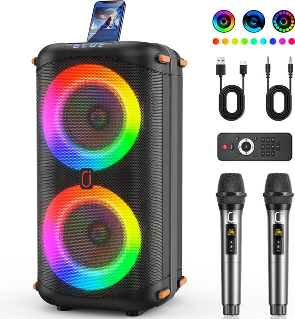 FanFun Karaoke-Maschine mit 2 kabellosen Mikrofonen, tragbarer Bluetooth 5.3 Karaoke-Lautsprecher und PA-System in Schwarz - Bild 1