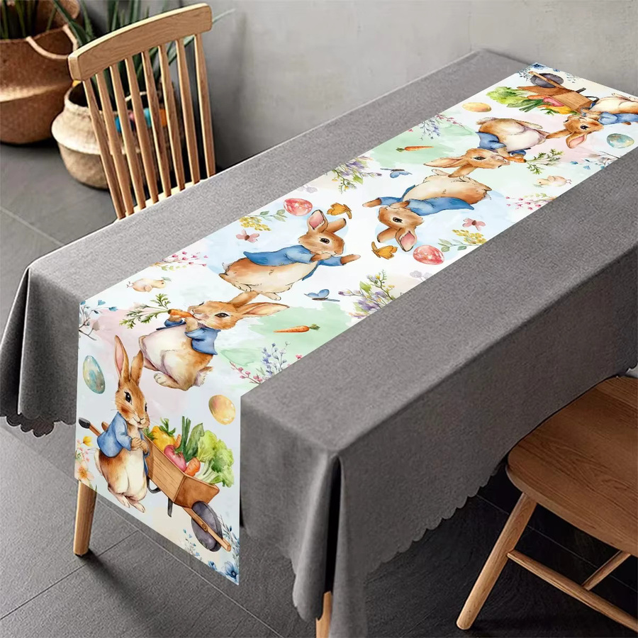 VIKAMA Oster-Tischdecke mit Kaninchen-Motiv aus Leinen, rechteckig, Mehrfarbig, Breite: 90 cm, Tiefe: 33 cm - Bild 2