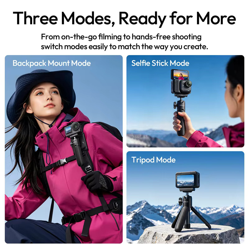 Ulanzi MT66 Mini Schnellverschluss-Stativ und Selfie-Stick in Schwarz für DJI Action 6/Nano und Insta360 GO - Bild 3